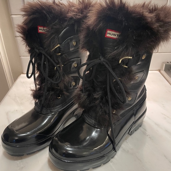 Hunter Cathie faux fur trim leather and rubber boots - Picture 3 of 5